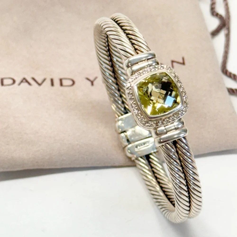 David Yurman .925 Lemon Citrine Diamond Albion Cable Bracelet - Picture 1 of 10